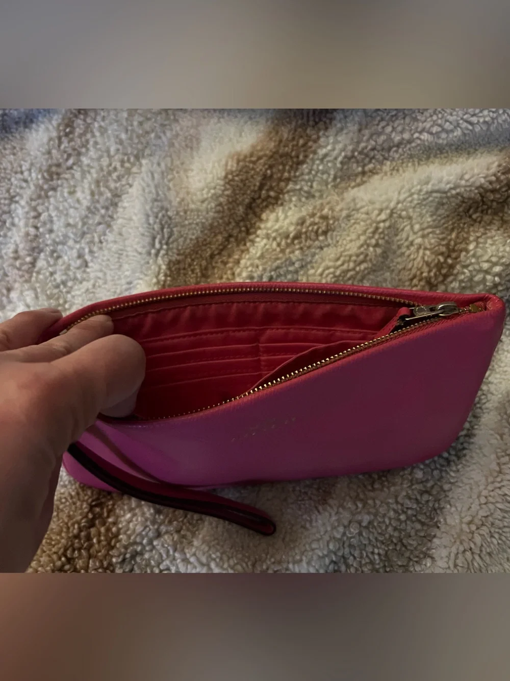 Coach Pink Pebbled Leather Wristlet with Gold Logo